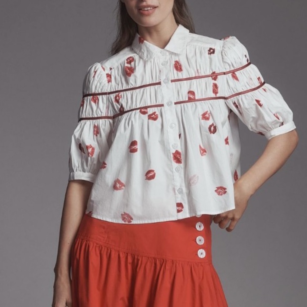 Anthropologie The Leandra Shirred Yoke Blouse by Maeve - Size S